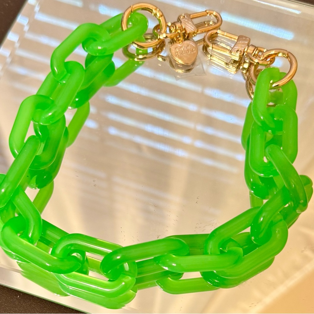 Gold Blush Neon Green Chain-Acrylic Link Bracelet with Gold Hardware